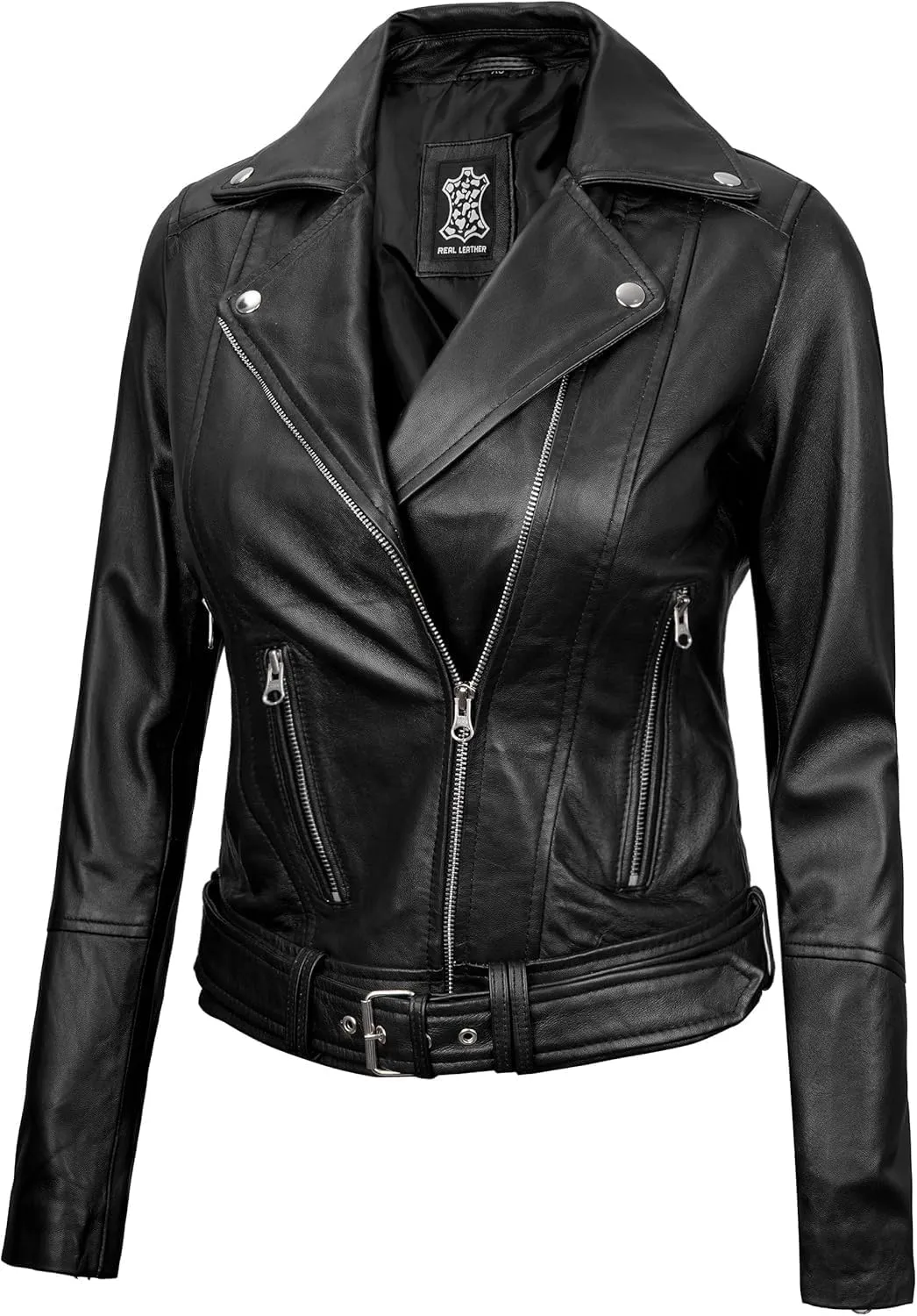 Blingsoul Leather Jacket Women - Real Lambskin Leather Asymmetrical Style Leather Jackets For Womens