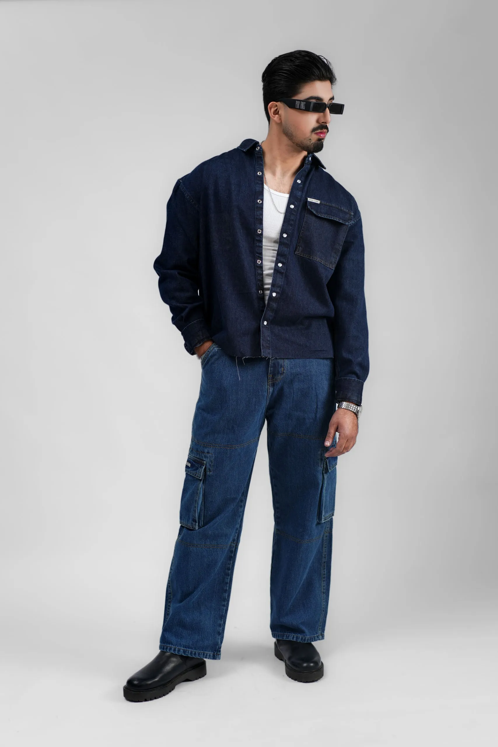 Blue Denim Cargo - Straight Fit
