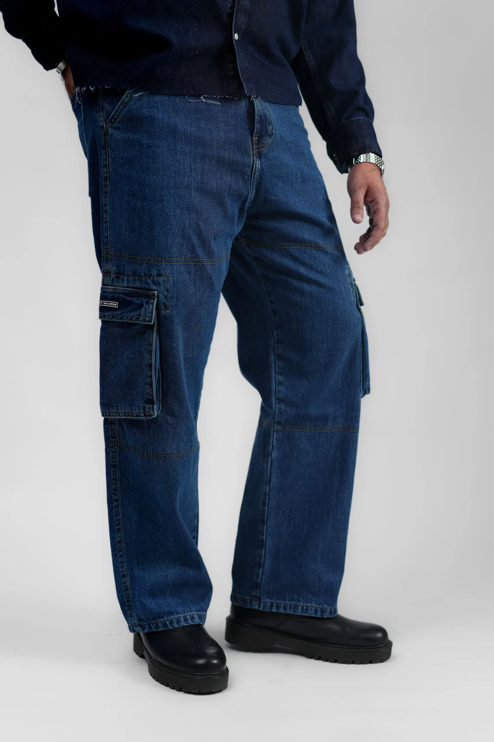 Blue Denim Cargo - Straight Fit
