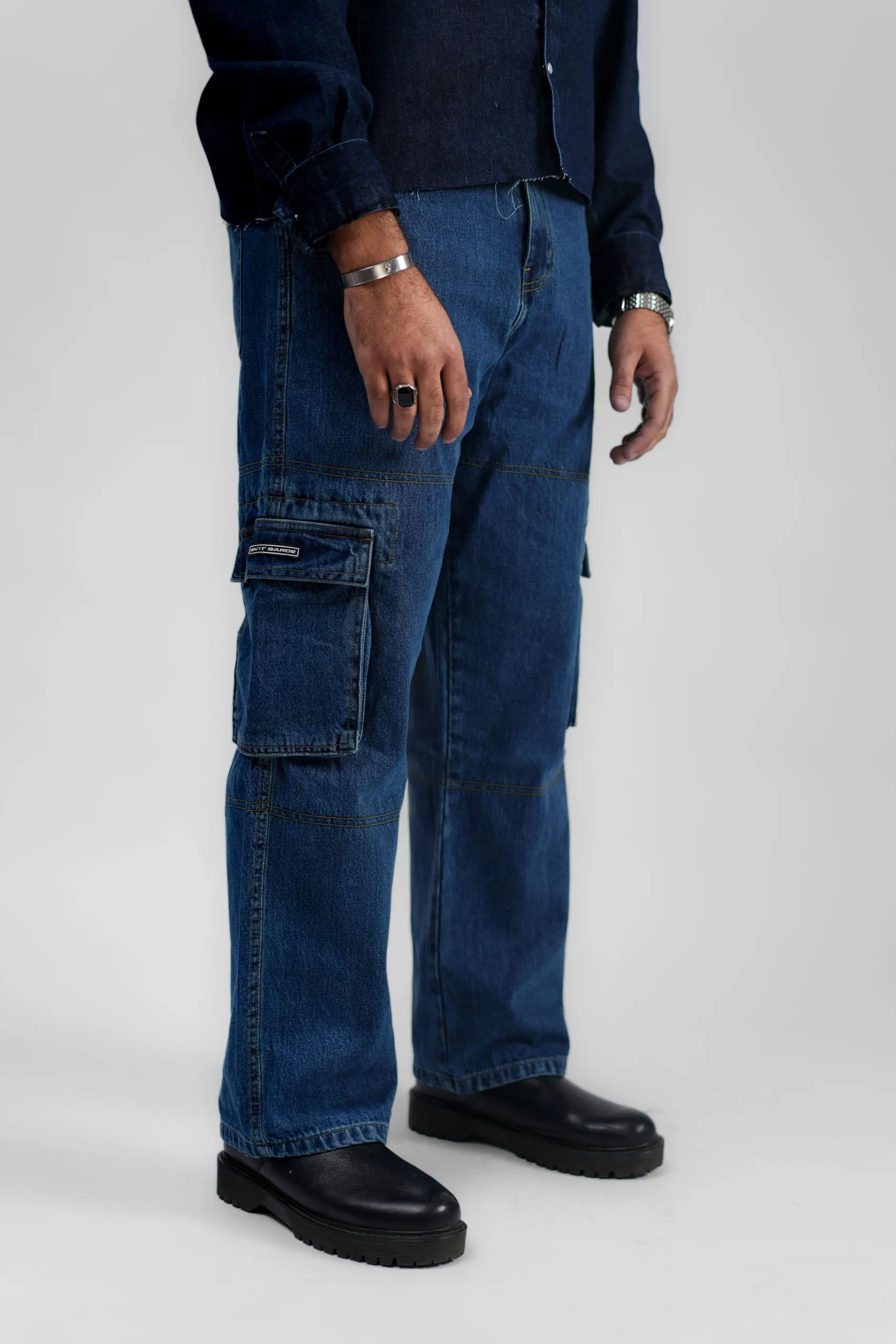 Blue Denim Cargo - Straight Fit