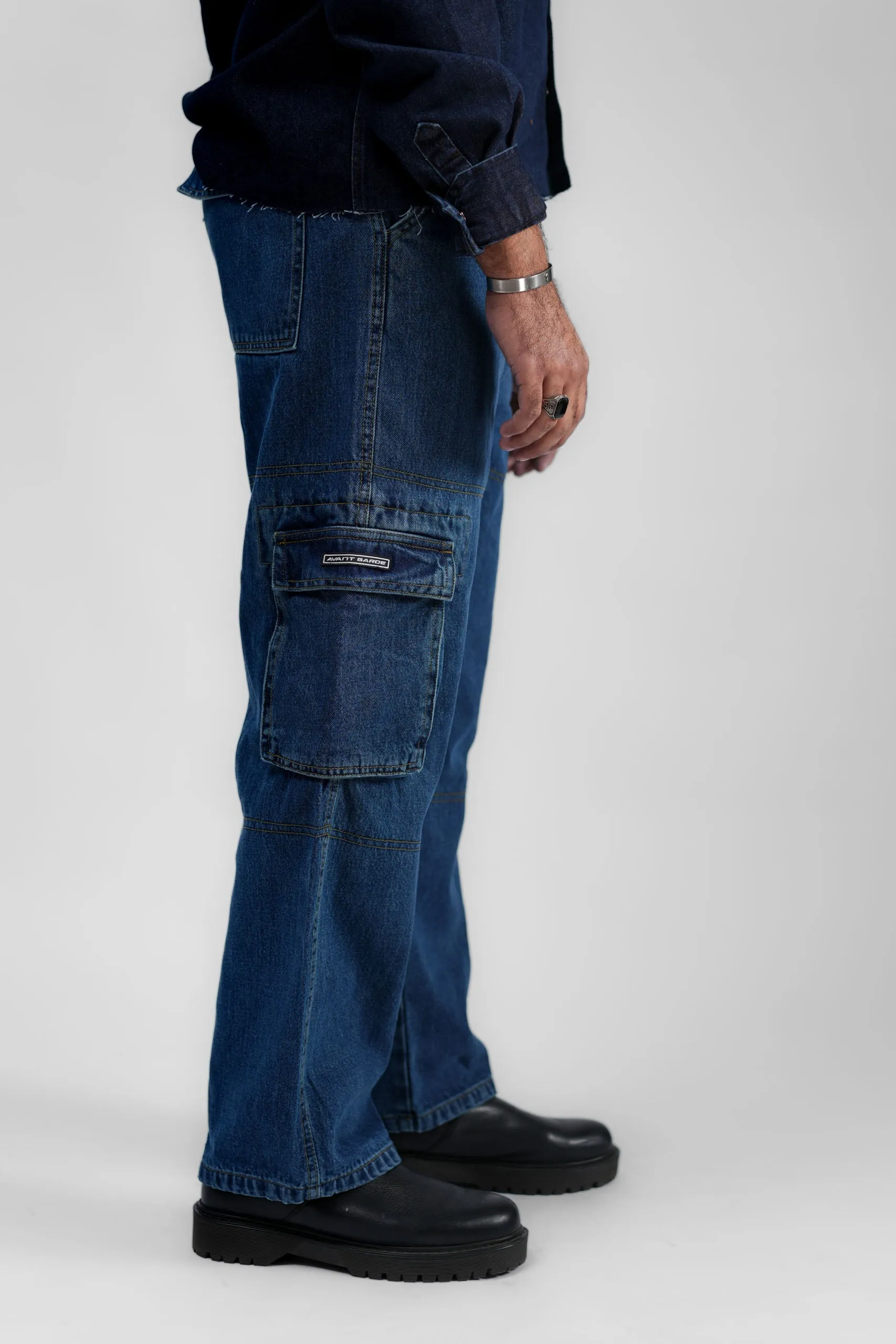 Blue Denim Cargo - Straight Fit