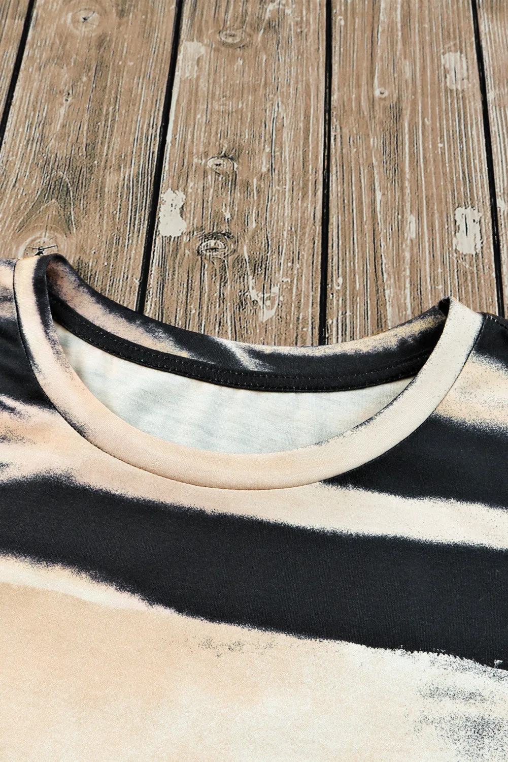 Blue Tie Dye Bleached Stripe Round Neck T-Shirt