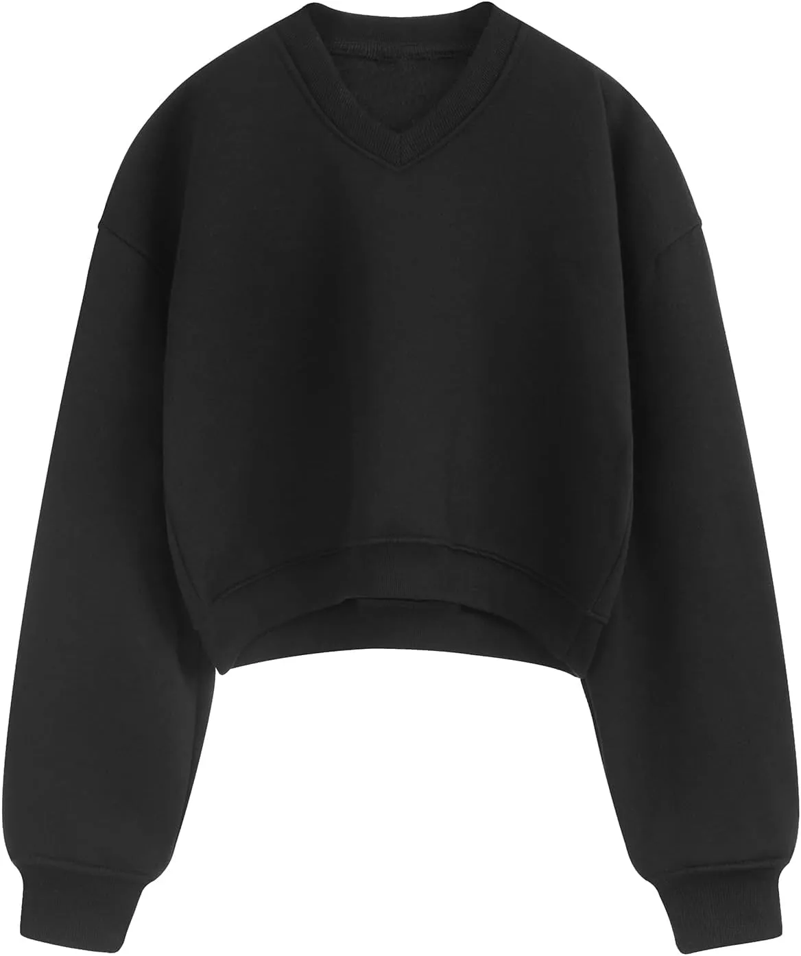 Bobeutou Womens V Neck Cropped Sweatshirt Long Sleeve Crop Pullover Fleece Hoodie Fall Fashion Athletic Workout Crop Tops