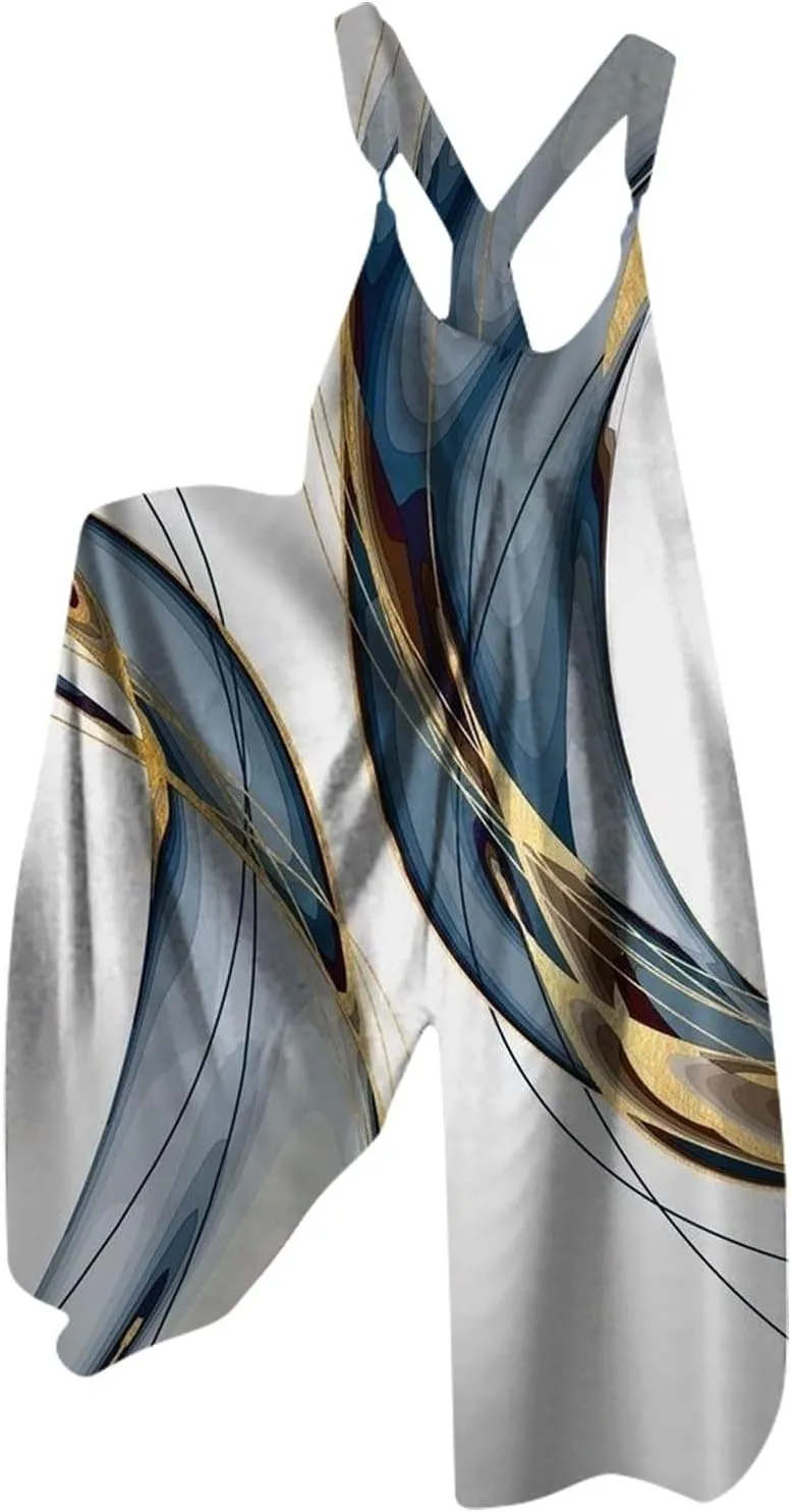 Boho Jumpsuit for Women 2025 Summer Wide Leg Sleeveless Overall Vintage Art Graphic Romper