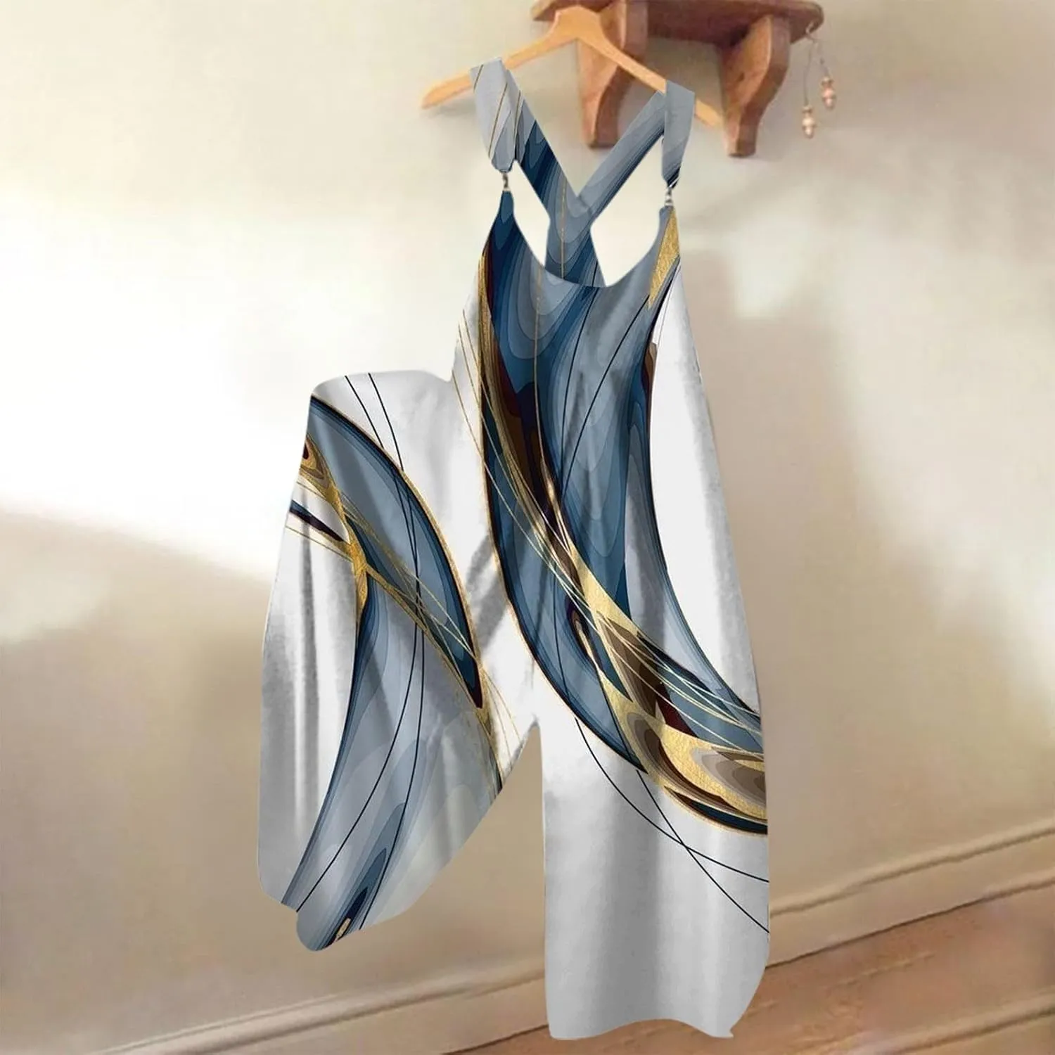 Boho Jumpsuit for Women 2025 Summer Wide Leg Sleeveless Overall Vintage Art Graphic Romper