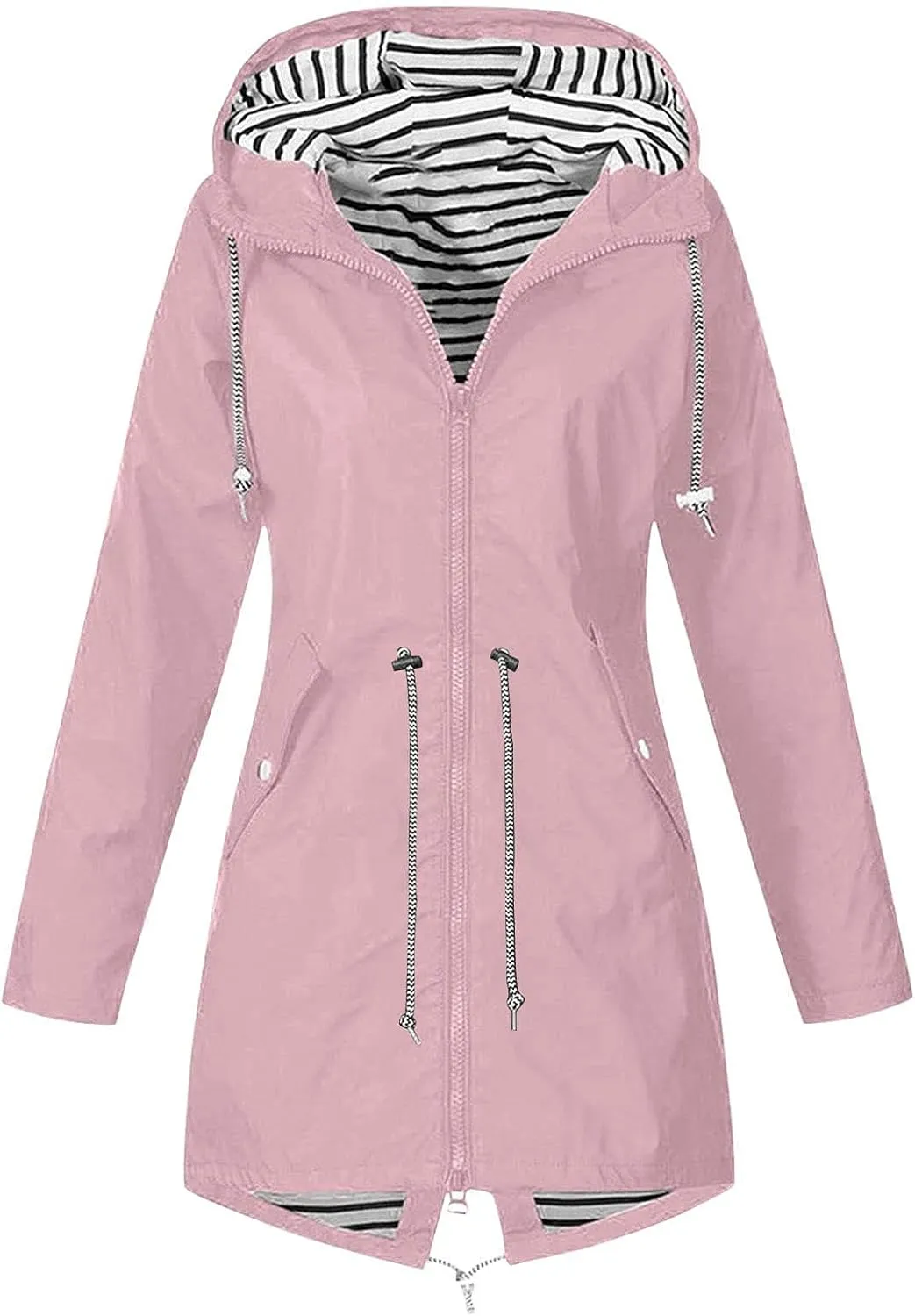 BOXIACEY Rain Jackets for Women Waterproof with Hood Lightweight Packable Windbreaker Outdoor Trench Coat Travel Jacket