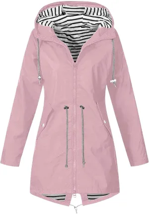 BOXIACEY Rain Jackets for Women Waterproof with Hood Lightweight Packable Windbreaker Outdoor Trench Coat Travel Jacket