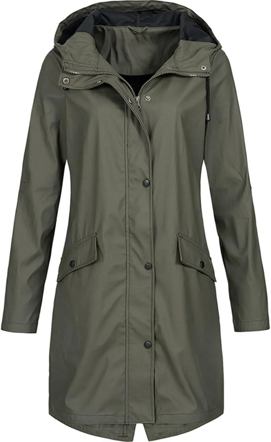 BOXIACEY Women Packable Rain Jacket Waterproof Lightweight Raincoat Hooded Lightweight Windbreaker Long Trench Raincoat