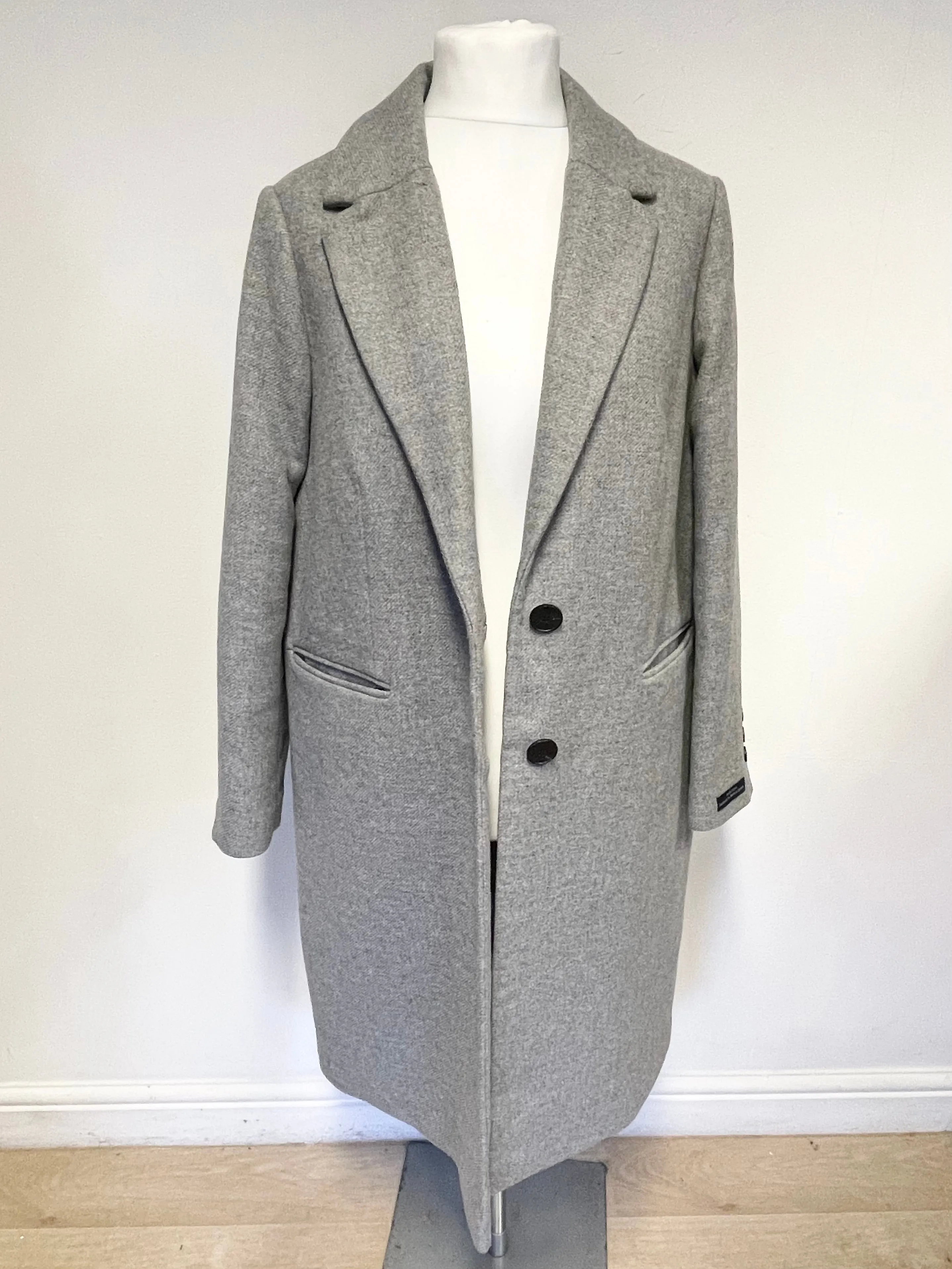 BRAND NEW MARKS & SPENCER AUTOGRAPH GREY ITALIAN WOOL MIX LONG SLEEVE PEA COAT SIZE 16