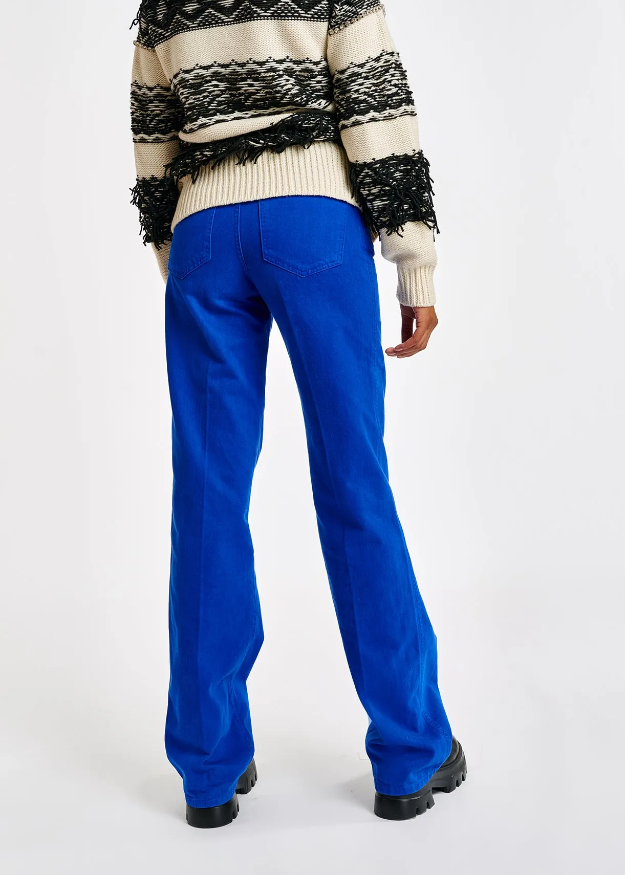 Bright blue flared-leg jeans
