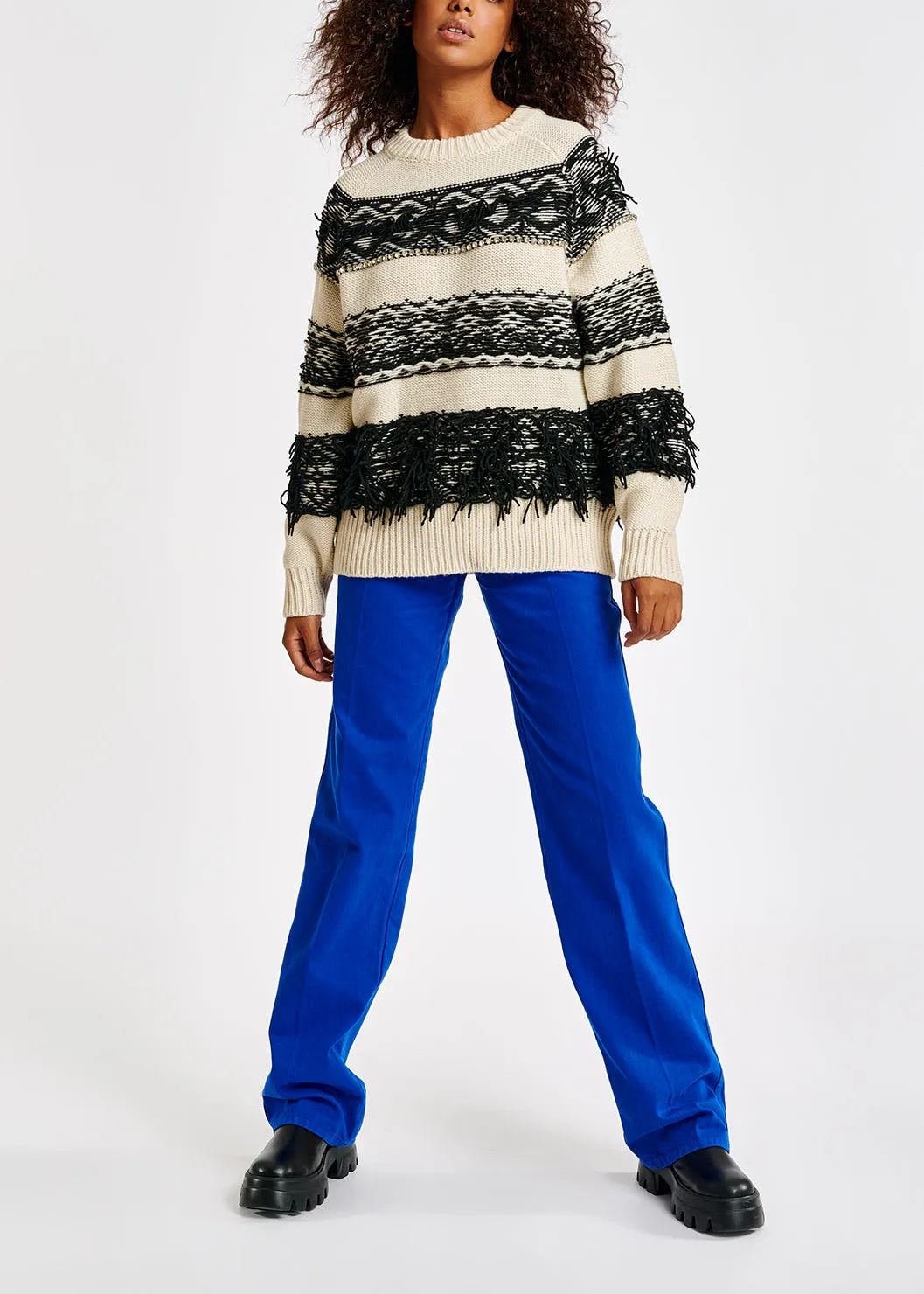 Bright blue flared-leg jeans