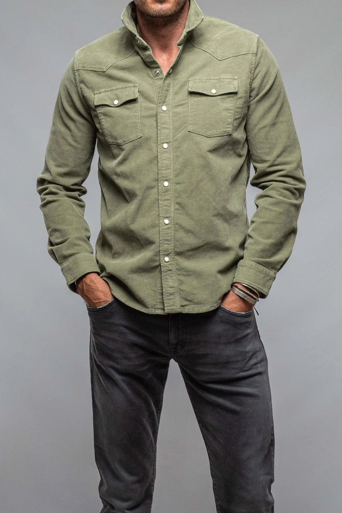 Brooks Corduroy Snap Shirt In Matcha