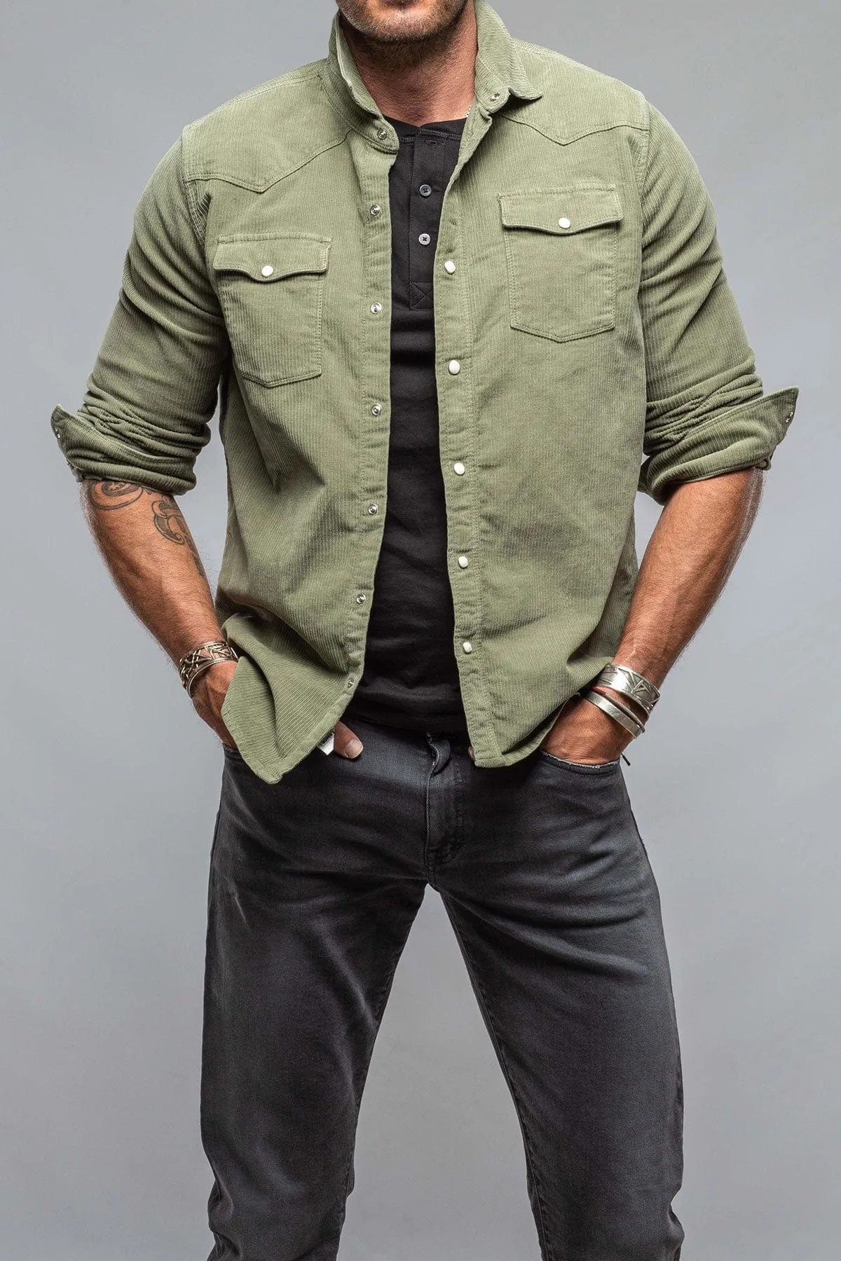 Brooks Corduroy Snap Shirt In Matcha