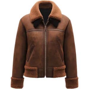 Brown Shearling Aviator Jacket - Classic Flight-Inspired Style | El Zoro