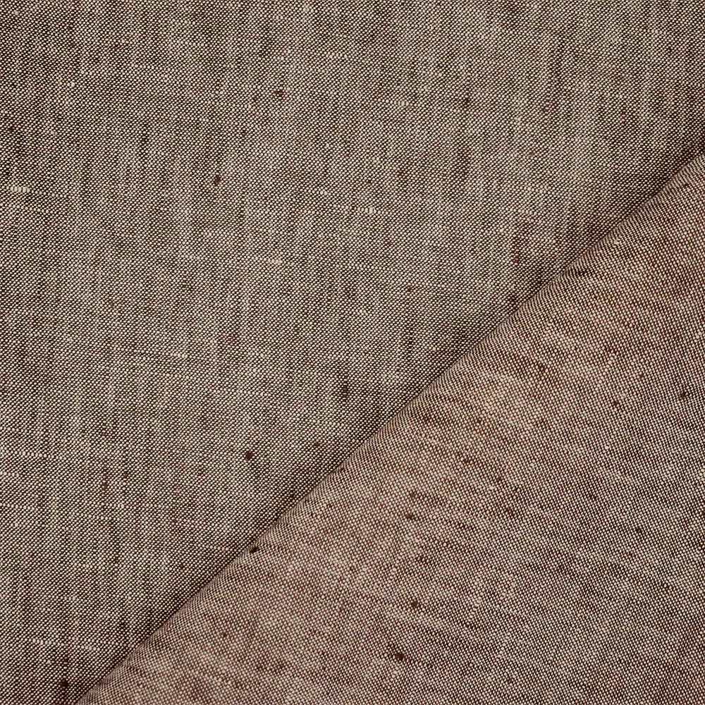 Brown-White Spence Bryson Washed Slub Spots Irish Linen Chambray Fabric