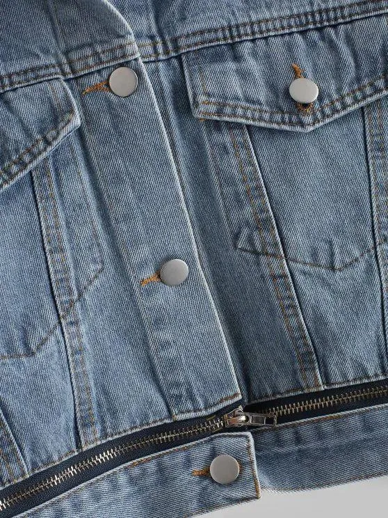 Button Up Zippered Hem Denim Jacket