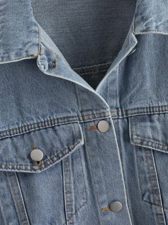 Button Up Zippered Hem Denim Jacket