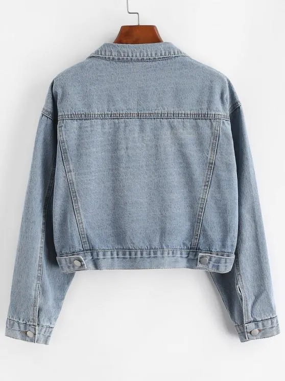 Button Up Zippered Hem Denim Jacket