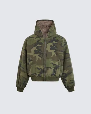 Camouflage Fleece-Lined Hooded Jacket