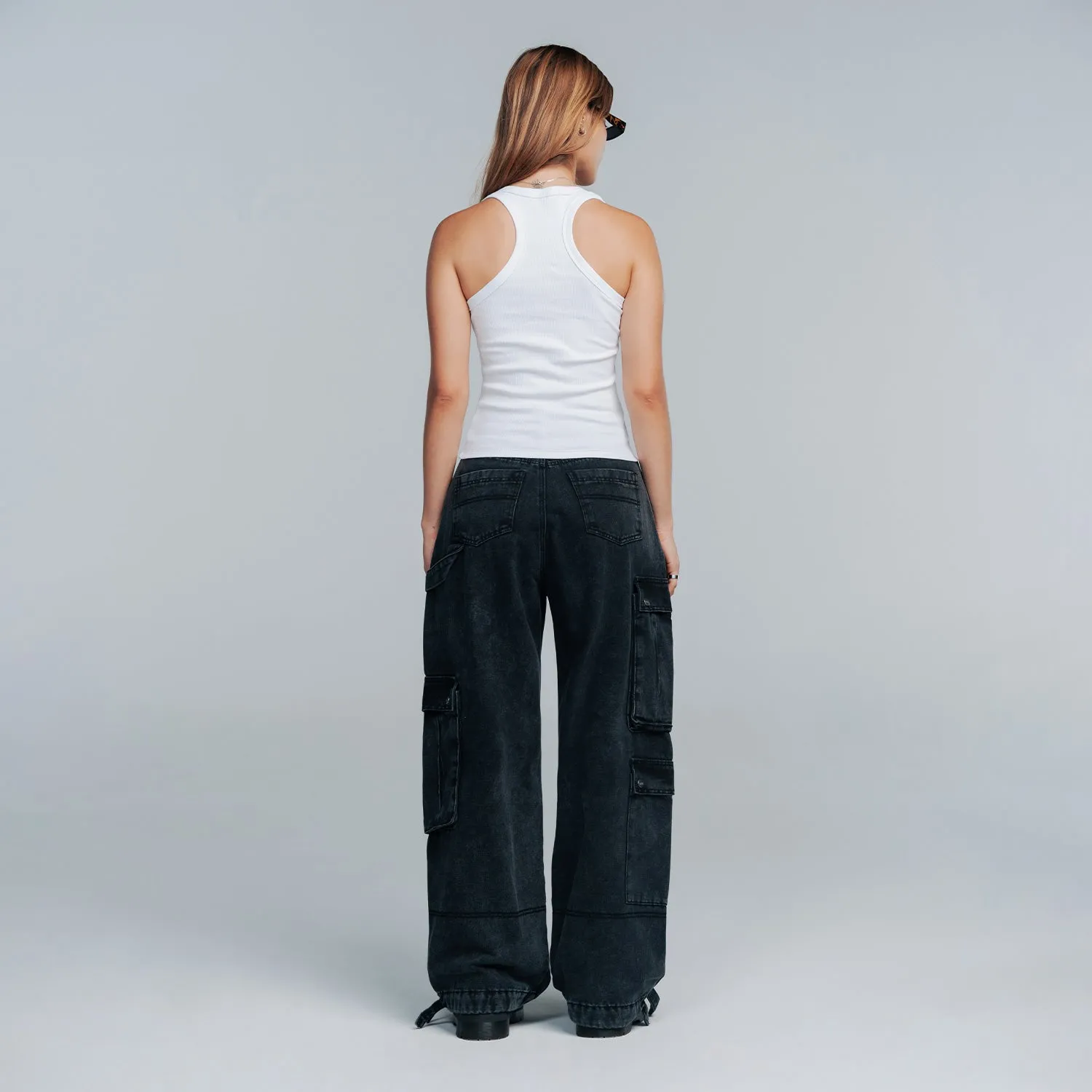Cargo Multi-Pocket Pants - Washed Black