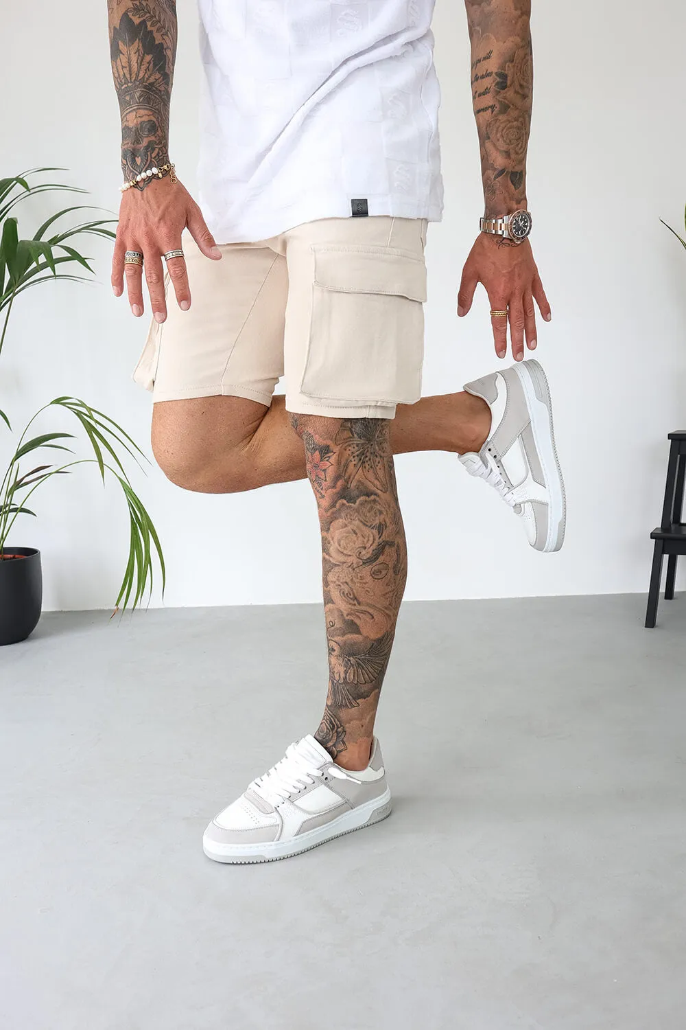 Cargo Utility Denim Shorts - Sand