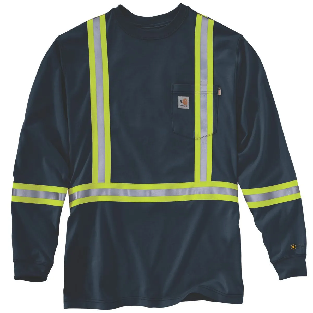 Carhartt Men's Dark Navy Flame-Resistant Striped Force Cotton Long Sleeve T-Shirt