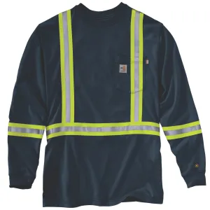 Carhartt Men's Dark Navy Flame-Resistant Striped Force Cotton Long Sleeve T-Shirt