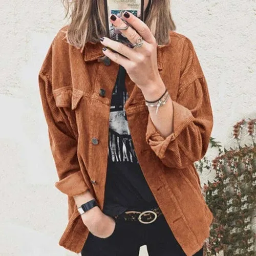 Casual Corduroy Jacket Long Sleeve Coat
