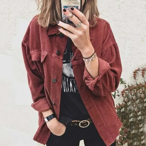 Casual Corduroy Jacket Long Sleeve Coat
