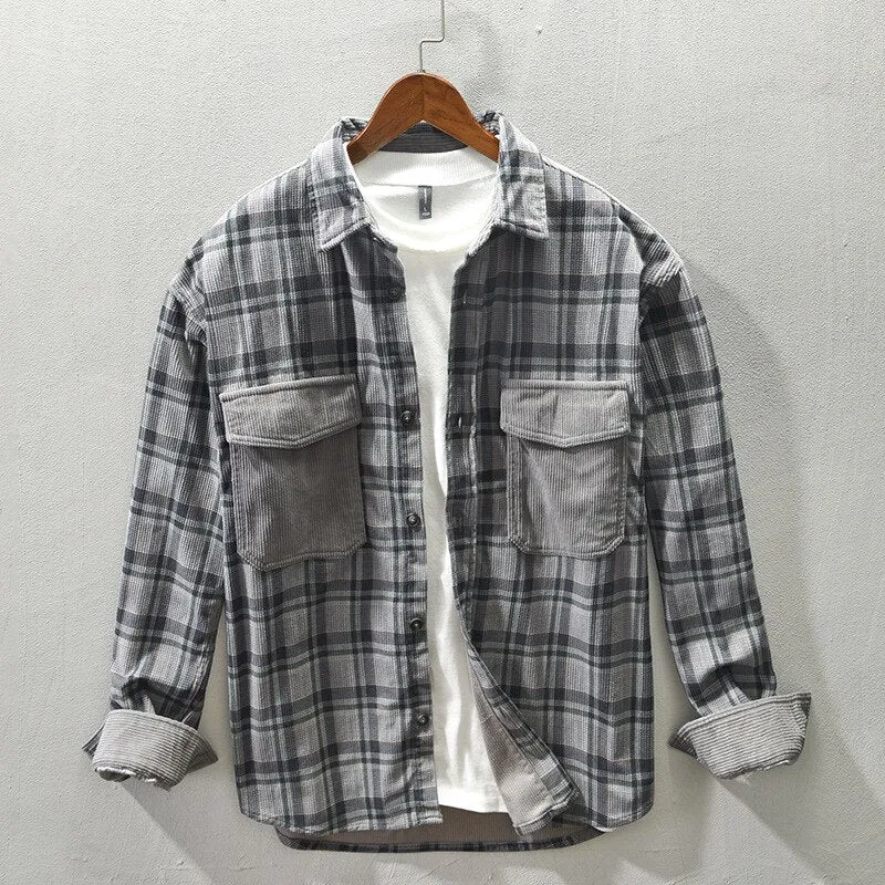 Casual Patchwork Corduroy Shirts