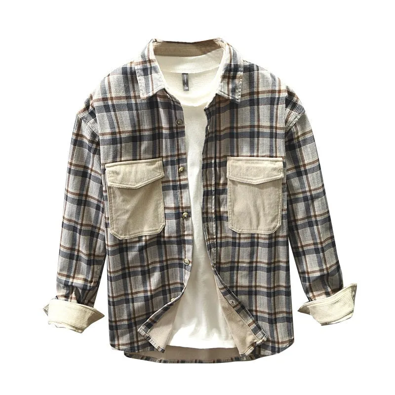 Casual Patchwork Corduroy Shirts