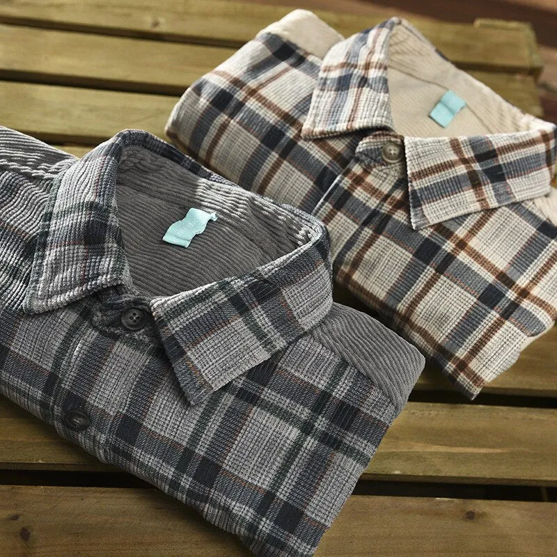 Casual Patchwork Corduroy Shirts