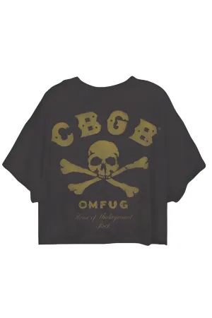 CBGB- Skull Patch & Logo Print Oversized Crop Tee