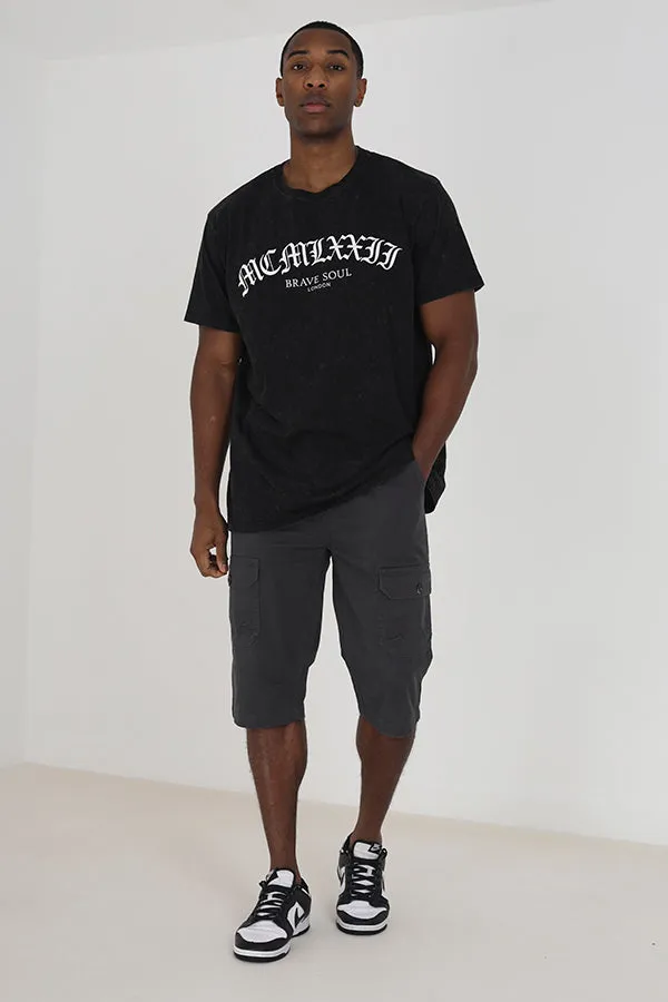 CHARCOAL POCKET DETAIL 3/4 LENGTH CARGO SHORTS