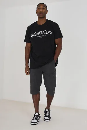 CHARCOAL POCKET DETAIL 3/4 LENGTH CARGO SHORTS
