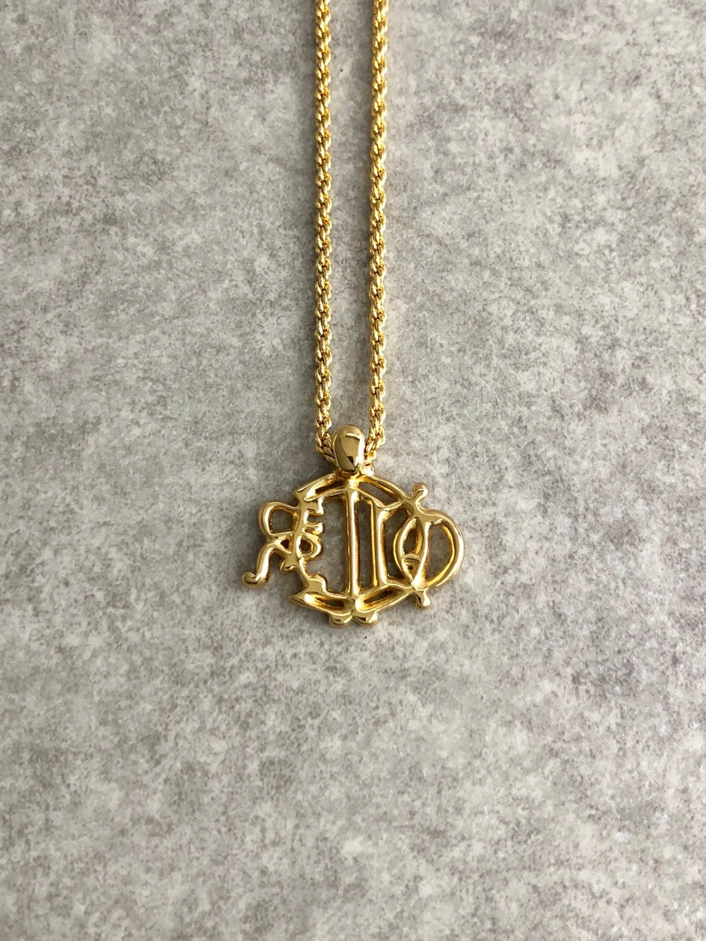Christian Dior Emblem Rhinestone Necklace Gold Vintage vcjfee