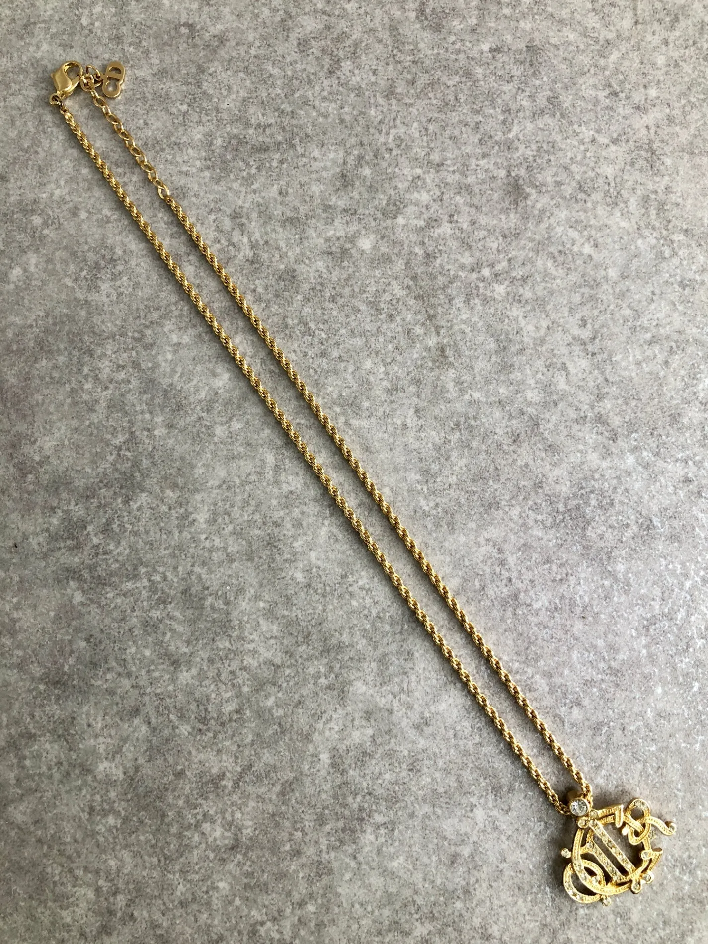 Christian Dior Emblem Rhinestone Necklace Gold Vintage vcjfee