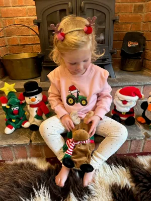 Christmas Sweatshirt Embroidered With Tractor Santa Hat Design