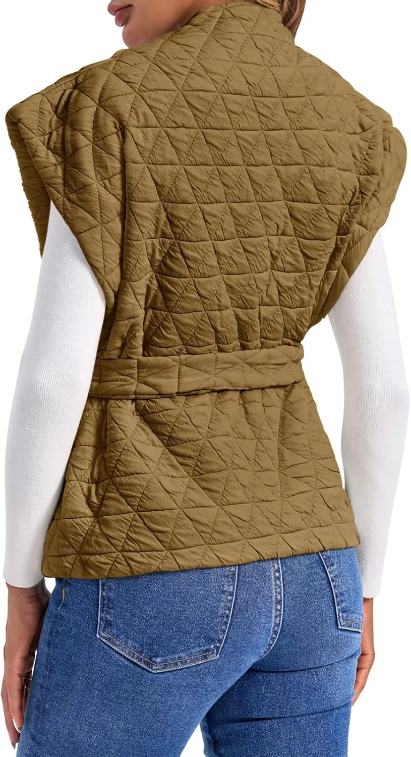 Cicy Bell Womens Diamond Quilted Puffer Vest Open Front Puffy Sleeveless Jacket Fall Work Casual Outerwear