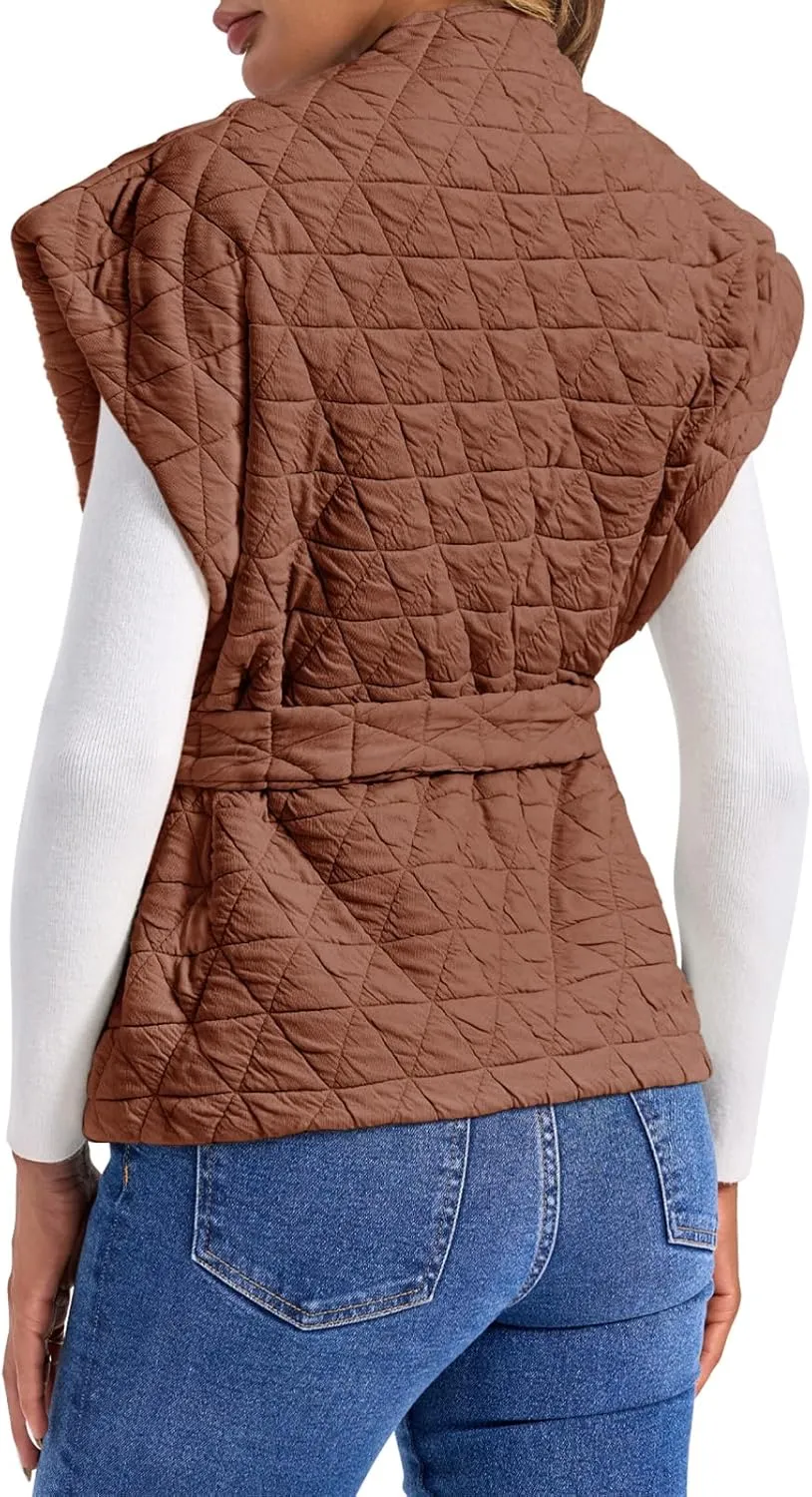 Cicy Bell Womens Diamond Quilted Puffer Vest Open Front Puffy Sleeveless Jacket Fall Work Casual Outerwear