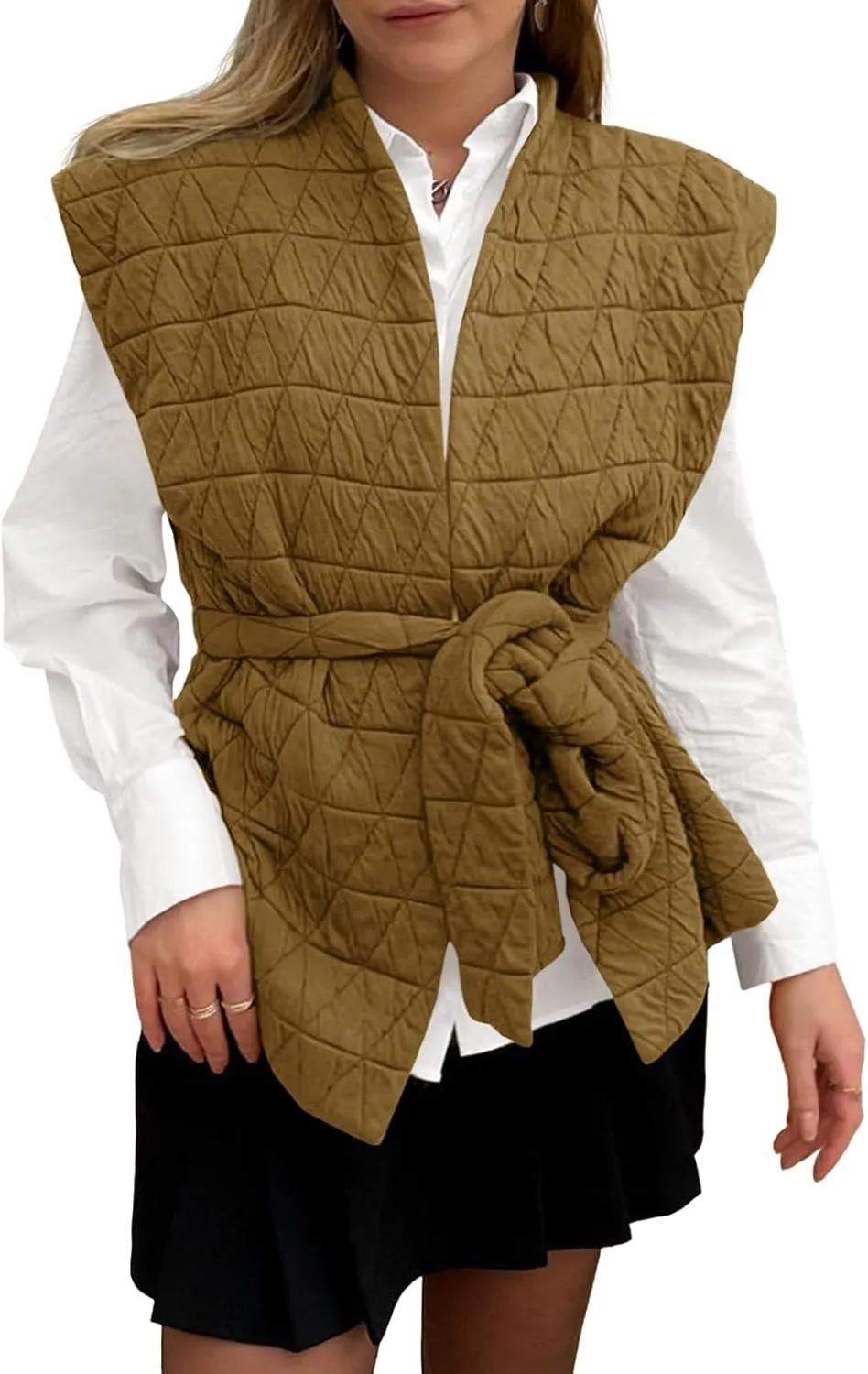 Cicy Bell Womens Diamond Quilted Puffer Vest Open Front Puffy Sleeveless Jacket Fall Work Casual Outerwear