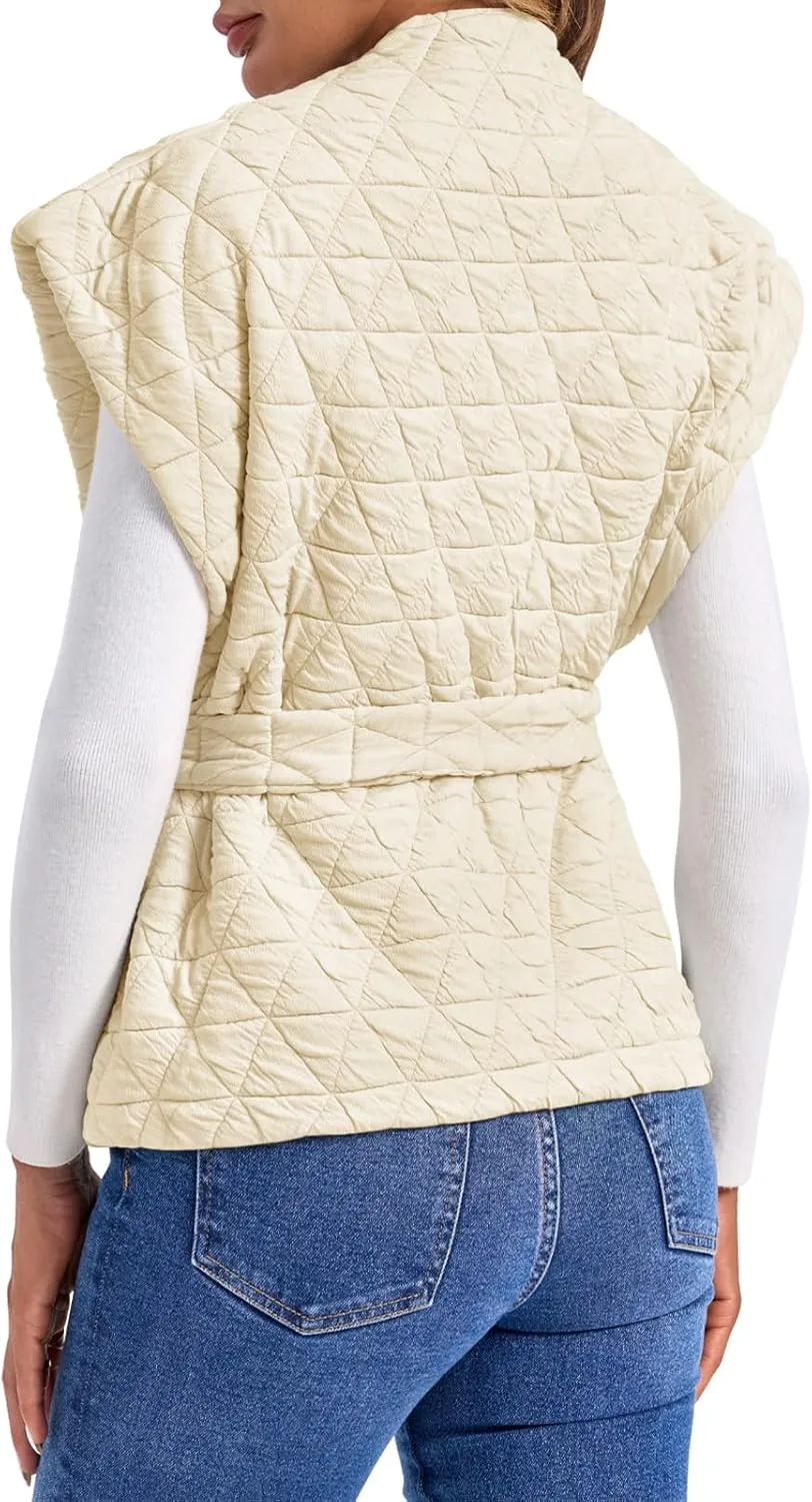 Cicy Bell Womens Diamond Quilted Puffer Vest Open Front Puffy Sleeveless Jacket Fall Work Casual Outerwear