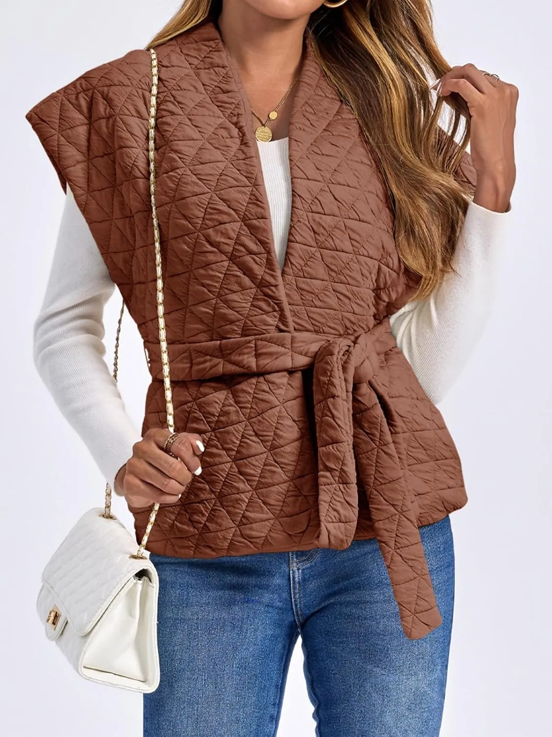 Cicy Bell Womens Diamond Quilted Puffer Vest Open Front Puffy Sleeveless Jacket Fall Work Casual Outerwear