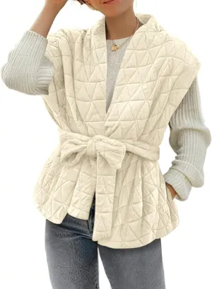 Cicy Bell Womens Diamond Quilted Puffer Vest Open Front Puffy Sleeveless Jacket Fall Work Casual Outerwear