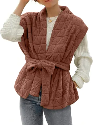 Cicy Bell Womens Diamond Quilted Puffer Vest Open Front Puffy Sleeveless Jacket Fall Work Casual Outerwear