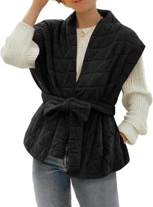 Cicy Bell Womens Diamond Quilted Puffer Vest Open Front Puffy Sleeveless Jacket Fall Work Casual Outerwear