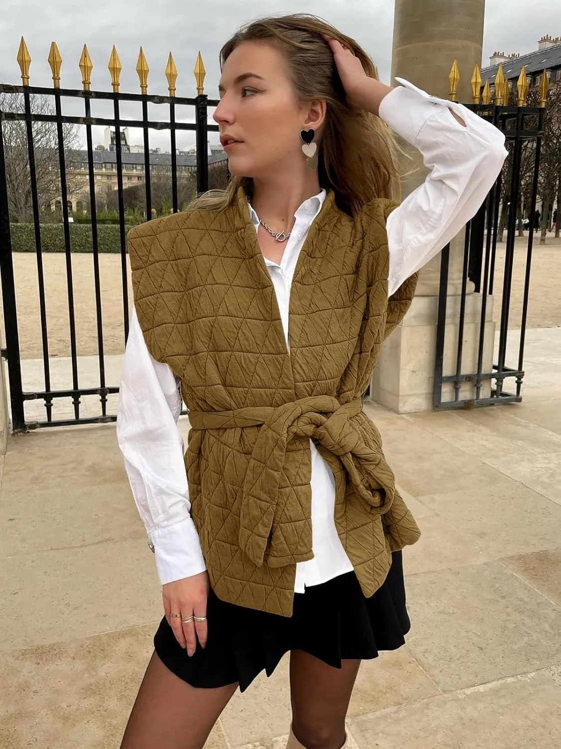 Cicy Bell Womens Diamond Quilted Puffer Vest Open Front Puffy Sleeveless Jacket Fall Work Casual Outerwear
