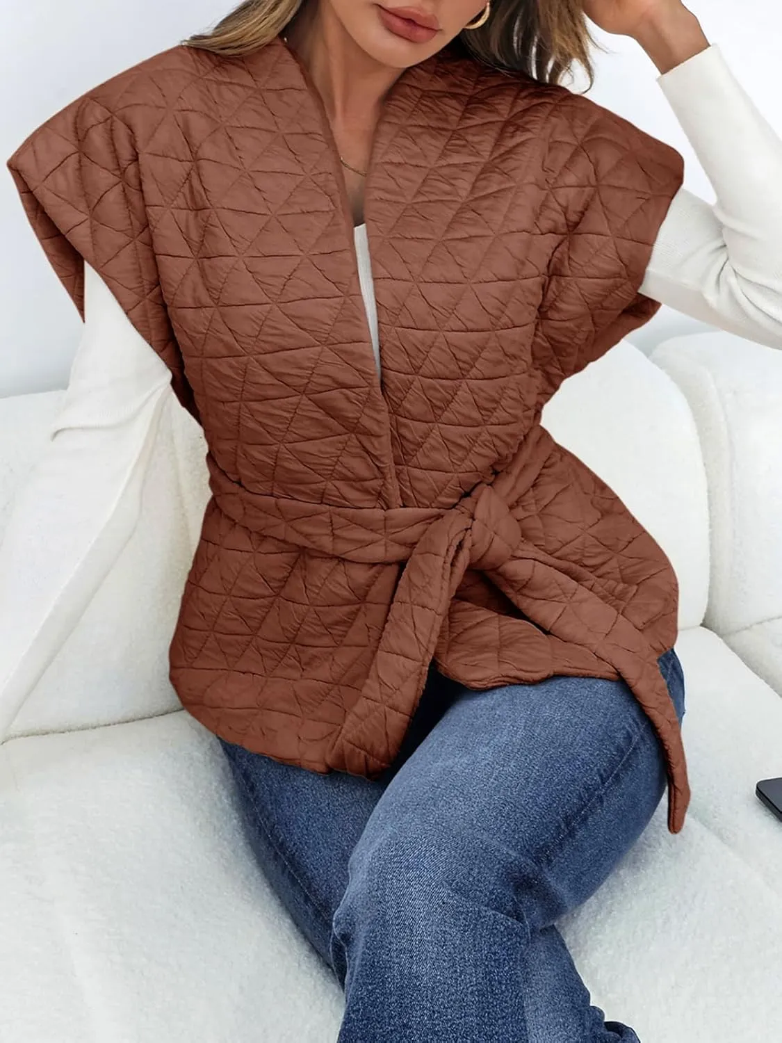 Cicy Bell Womens Diamond Quilted Puffer Vest Open Front Puffy Sleeveless Jacket Fall Work Casual Outerwear