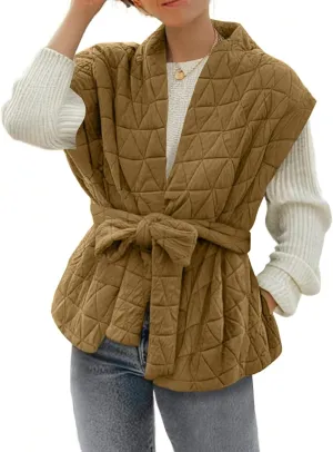 Cicy Bell Womens Diamond Quilted Puffer Vest Open Front Puffy Sleeveless Jacket Fall Work Casual Outerwear