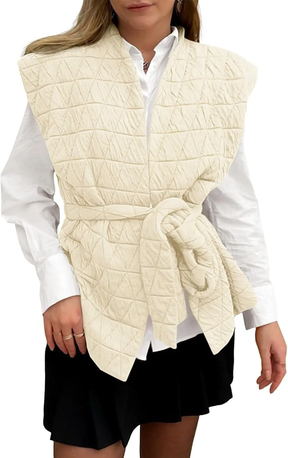 Cicy Bell Womens Diamond Quilted Puffer Vest Open Front Puffy Sleeveless Jacket Fall Work Casual Outerwear